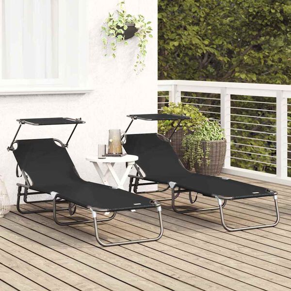 vidaXL Folding Sun Lounger Folding 2 pcs Black 56 x 190 x 81cm fabric