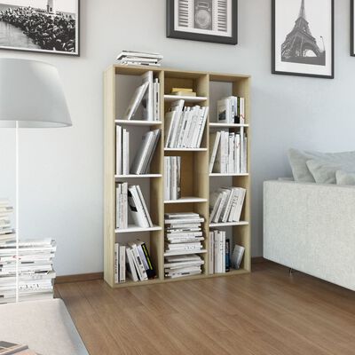 vidaXL Room Divider/Book Cabinet White and Sonoma Oak 39.3"x9.4"x55.1" Chipboard