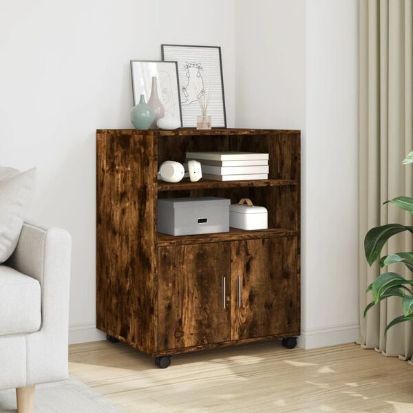 vidaXL Rolling Cabinet Smoked oak Engineered wood Medium Rolling Cabinet