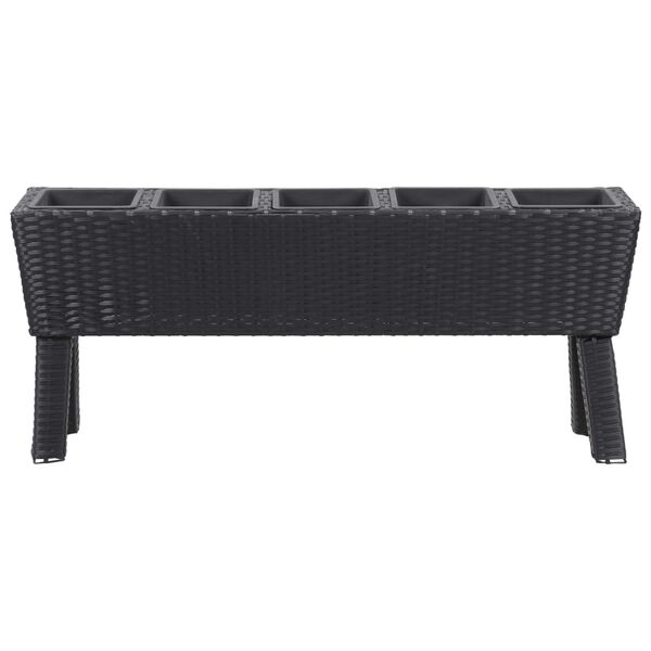 vidaXL Garden Raised Bed with Legs and 5 Pots 46.4"x9.8"x19.7" Poly Rattan Black