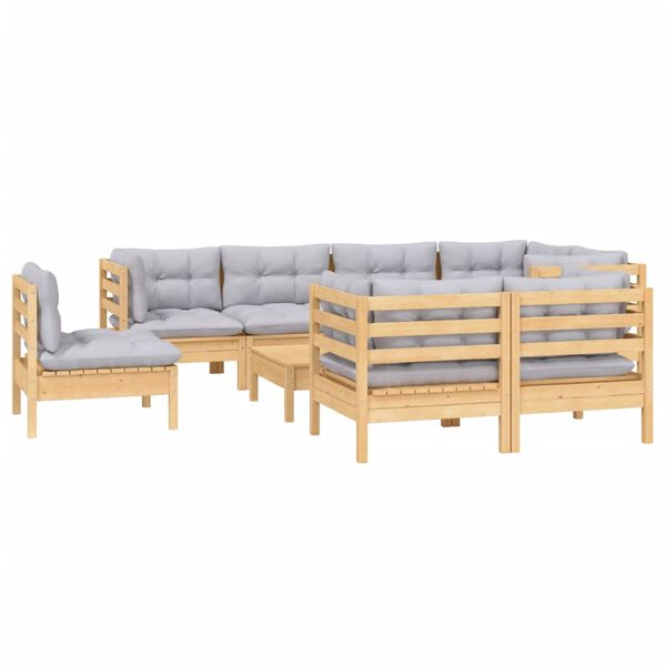 vidaXL Garden Lounge Set Grey, Natural wood Solid pine wood, 100% polyester