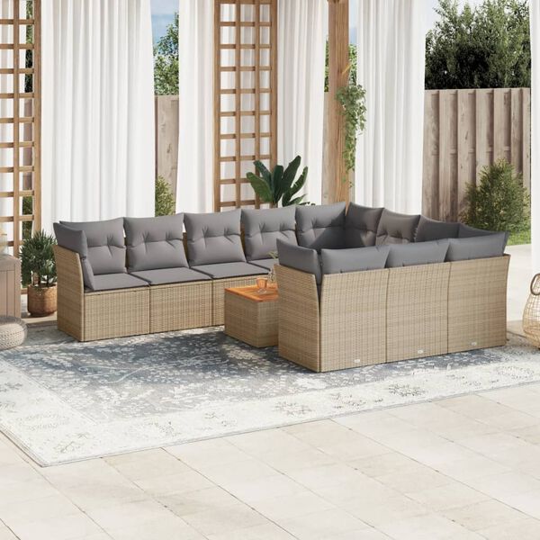 vidaXL Garden Sofa Set Mix Beige PE Rattan Large Removable Covers