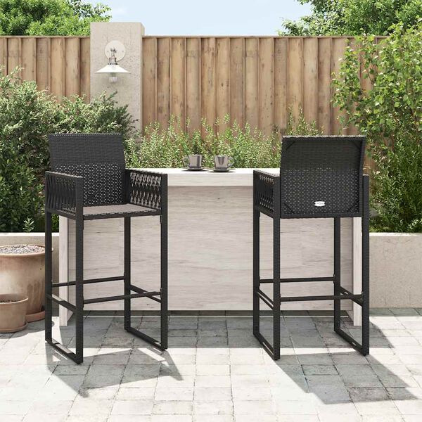 vidaXL Garden Bar Stool Black PE Rattan, Powder-Coated Steel Standard