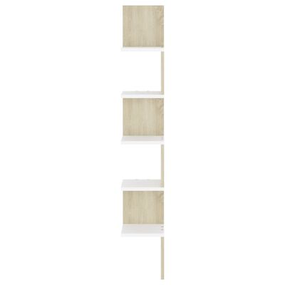 vidaXL Wall Corner Shelf White and Sonoma Oak 7.9"x7.9"x50.2" Engineered Wood