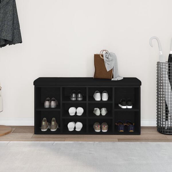 vidaXL Shoe Bench Black Oak 40.16 x 12.60 x 19.69 in Engineered wood
