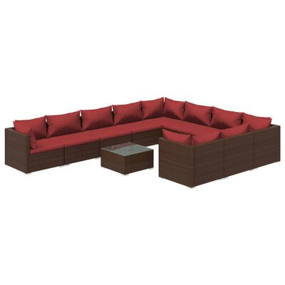 vidaXL 11 Piece Patio Lounge Set with Cushions Poly Rattan Brown
