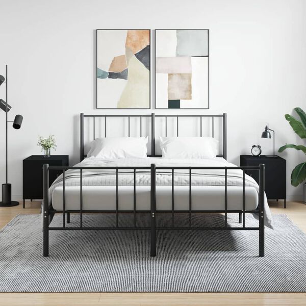 vidaXL Bedside Cabinet Set of 2 Black Engineered Wood, Iron