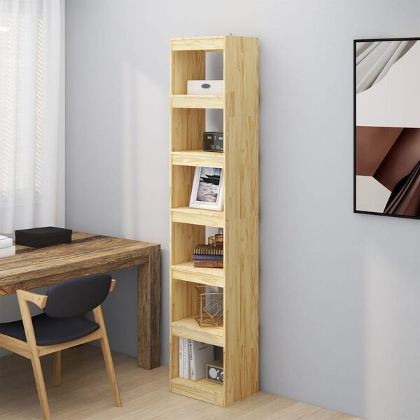 vidaXL Book Cabinet Natural Pine Solid Pinewood Tall Book Cabinet