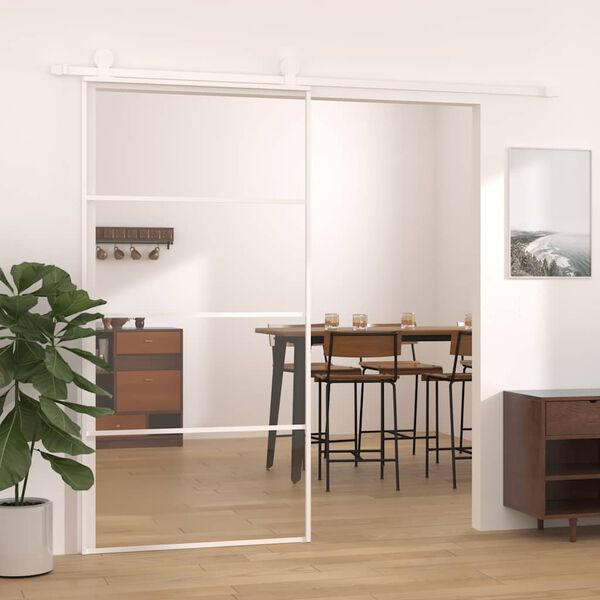 vidaXL Sliding Door ESG Glass and Aluminum 40.4"x80.7" White
