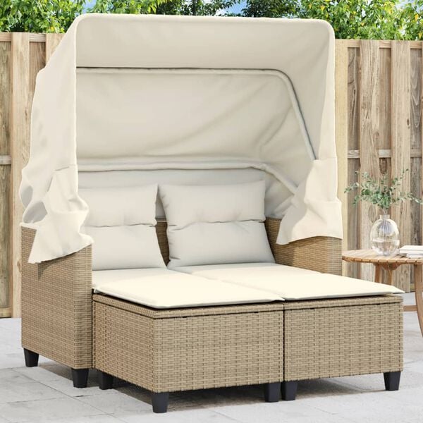 vidaXL Garden Sofa Beige PE rattan, powder-coated steel, polyester fabric
