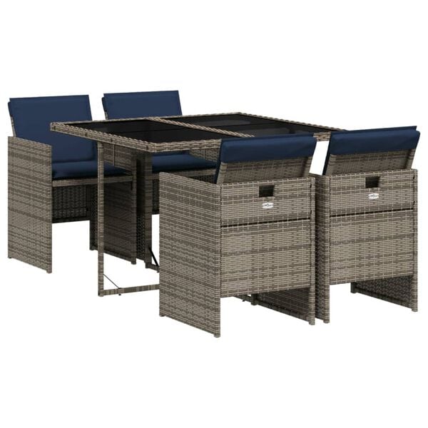 vidaXL Patio Dining Set Set of 10 Gray PE rattan Large Foldable
