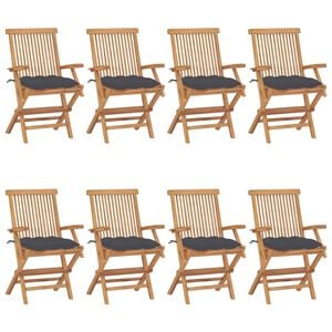vidaXL Garden Chair Set of 8 Anthracite, Teak Solid Teak Wood, Polyester