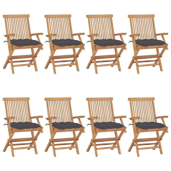 vidaXL Garden Chair Set of 8 Anthracite, Teak Solid Teak Wood, Polyester
