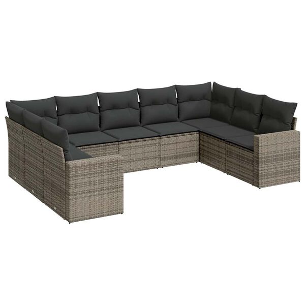 vidaXL Garden Sofa Set Grey PE Rattan, Powder-Coated Steel, Polyester