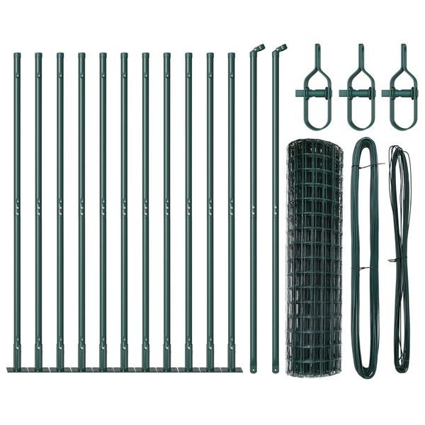 vidaXL Fence with Post Green 3.28 x 82.02 ft Steel