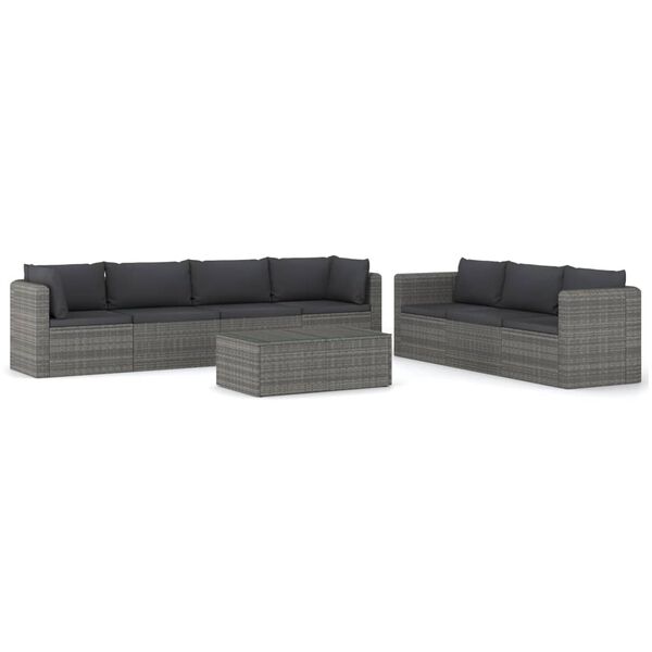 vidaXL Garden Lounge Set Grey PE Rattan, Powder-Coated Steel, Glass Large