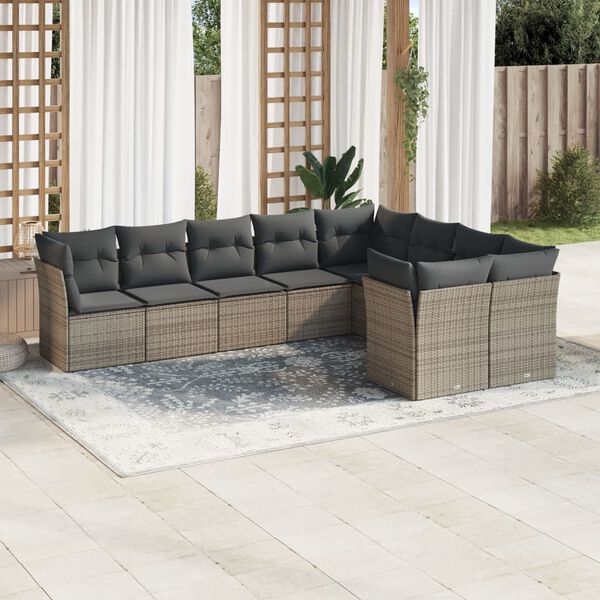 vidaXL Garden Sofa Set Grey PE rattan Large UV-resistant materials
