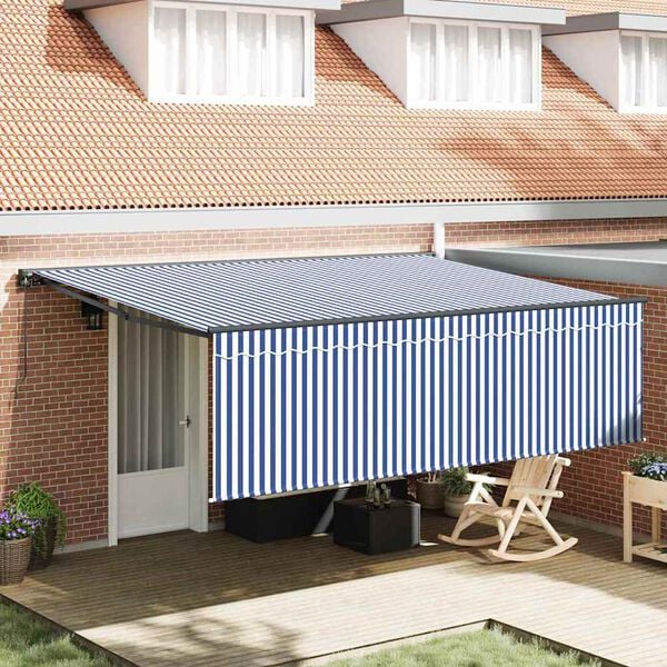 vidaXL Retractable Awning Manual Blue and White 157.48 x 118.11 in