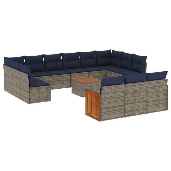 vidaXL 14 Piece Patio Sofa Set with Cushions Gray Poly Rattan