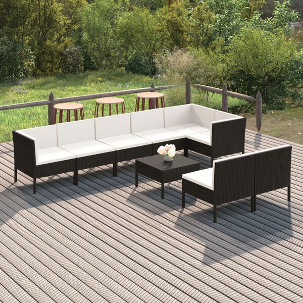 vidaXL Garden Lounge Set Black PE Rattan, Powder-coated Steel, Polyester
