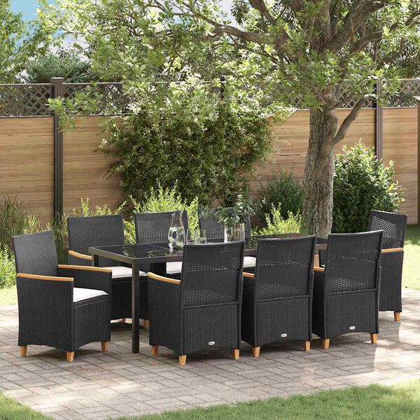 vidaXL Garden Dining Set 9 pcs Black poly rattan