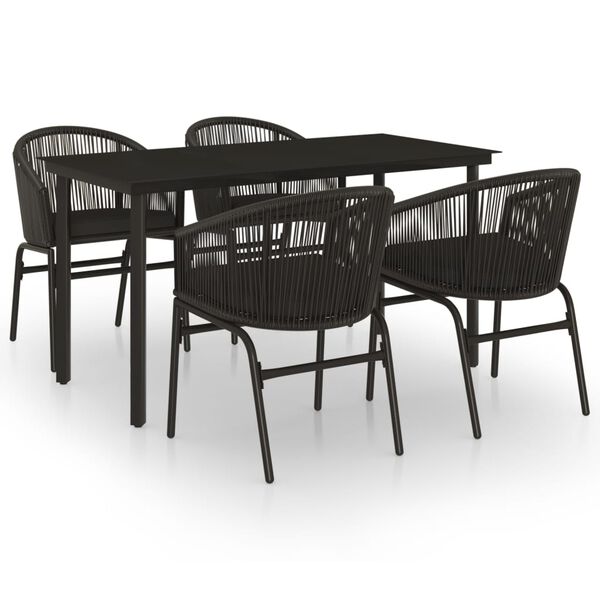 vidaXL Garden Dining Set Black Powder-Coated Steel, PVC Rattan, Glass