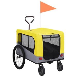 vidaXL Pet Bike Trailer Yellow and grey Oxford fabric 13 Collapsible