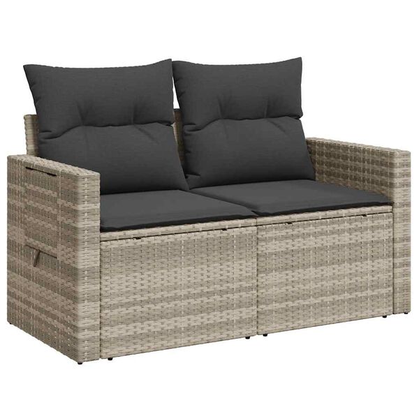 vidaXL Garden Sofa Light grey PE rattan 2-Seater Adjustable Armrests