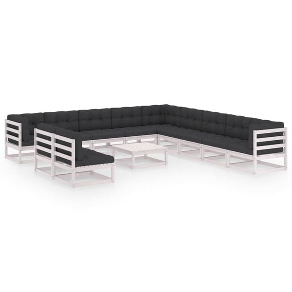 vidaXL Garden Lounge Set White Solid Pine Wood, Polyester Large