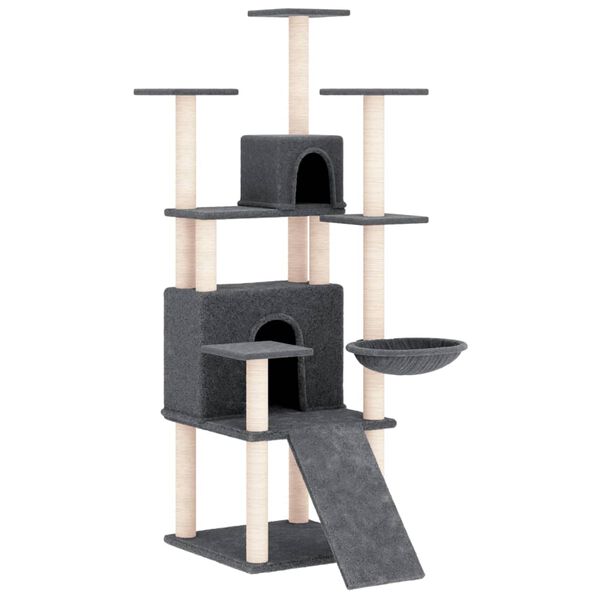 vidaXL Cat Tree Dark Grey Engineered wood, plush, sisal 60.6 in Modular