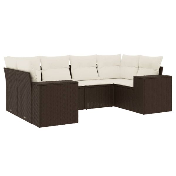 vidaXL Garden Sofa Set Brown PE rattan 6 Piece Set Modular