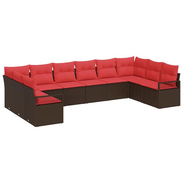 vidaXL Sofa Set with Cushion 10 pcs Brown Synthetic: Poly Rattan