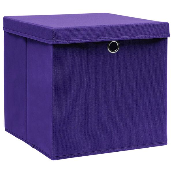 vidaXL Storage Box Set of 4 Purple Non-woven fabric 11.0x11.0x11.0 in