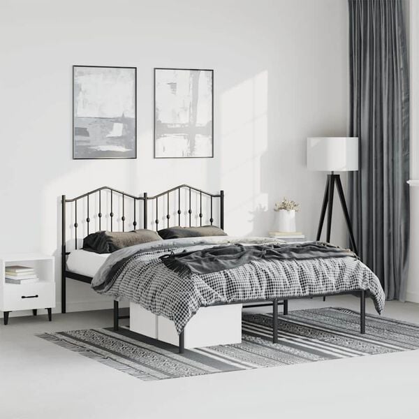 vidaXL Bed Frame Black Powder-Coated Steel Double Bed Frame