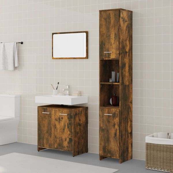 vidaXL Bathroom Furniture Set Smoked Oak Engineered wood, acrylic Medium