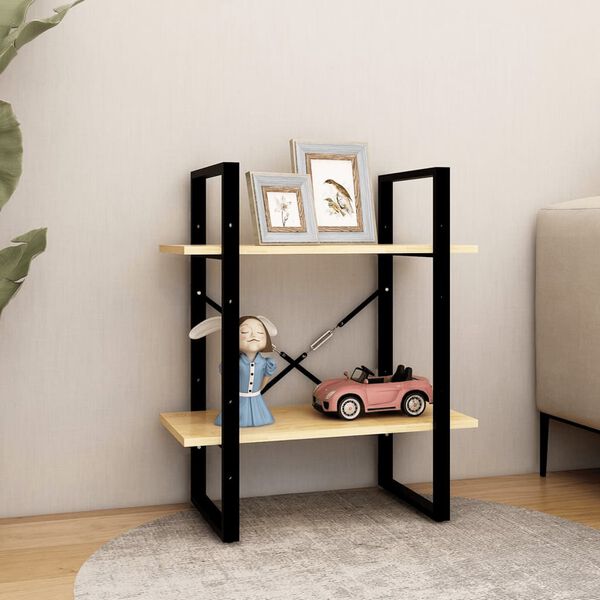 vidaXL Book Cabinet Untreated wood, black metal Solid pine wood, metal