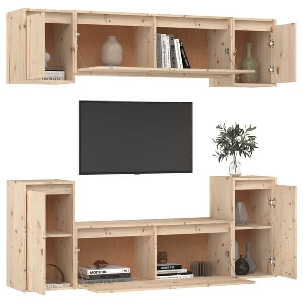 vidaXL TV Cabinet Set of 6 Natural Pine Solid Pine Wood Medium