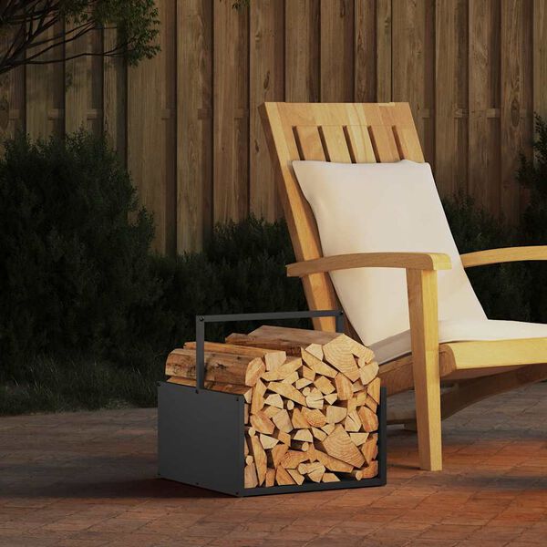 vidaXL Firewood Rack Black 15.7x15.7x15.7" Cold-rolled steel