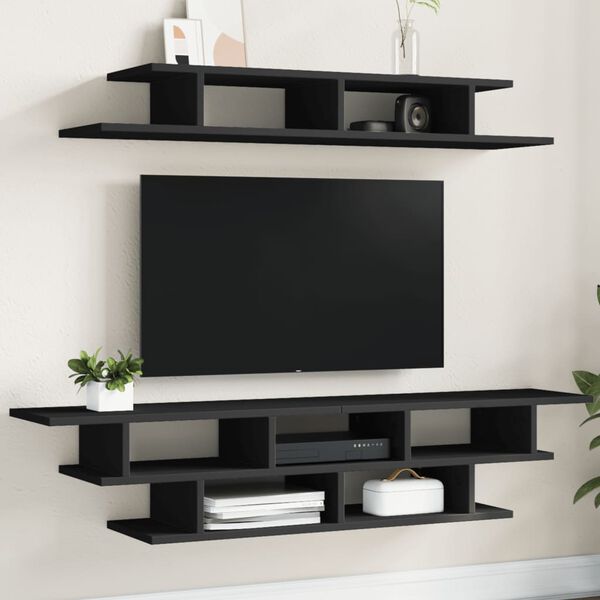 vidaXL TV Wall Unit Black Engineered wood Medium TV Wall Unit
