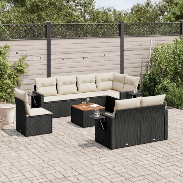 vidaXL Garden Sofa Set Black and Cream White