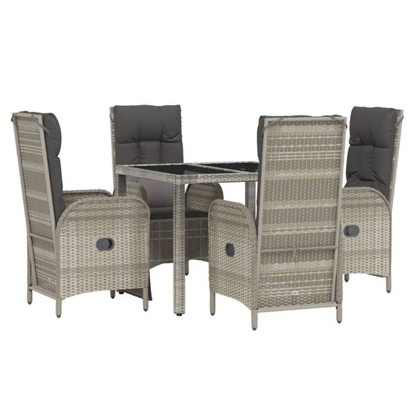 vidaXL Garden Dining Set Grey Poly Rattan 5-Piece Set