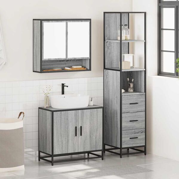 vidaXL Bathroom Furniture Set Grey Sonoma Engineered wood, metal Tall