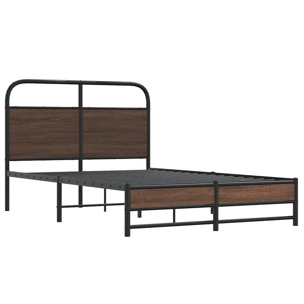 vidaXL Bed Frame Brown oak Steel Double Bed Rectangular Traditional