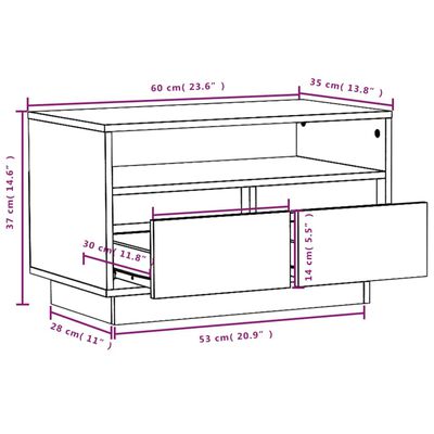vidaXL TV Cabinet White 23.6"x13.8"x14.6" Solid Wood Pine