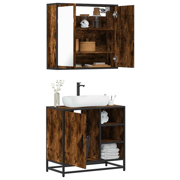 vidaXL Bathroom Furniture Set Smoked oak Engineered wood Medium