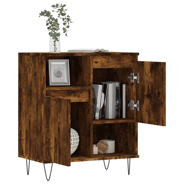 vidaXL Sideboard Smoked oak Engineered wood, iron 23.6 x 13.8 x 27.6 in