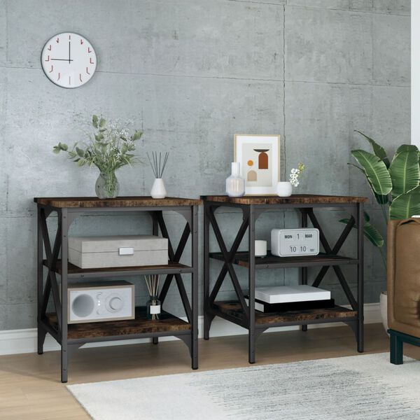 vidaXL Side Table Set of 2 Smoked Oak Engineered Wood and Steel Medium