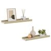 vidaXL Wall Shelf Set of 2 White and Sonoma Oak MDF 15.7 x 3.5 x 1.2 in