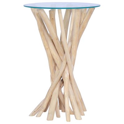 vidaXL Coffee Table with Glass Top 13.8"x13.8"x19.7" Solid Teak Wood