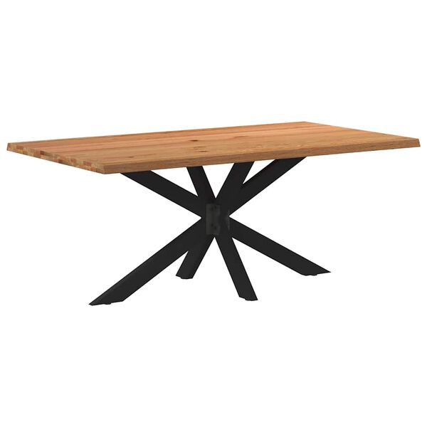 vidaXL Dining Table Light brown, Black Solid oak wood, Powder-coated steel